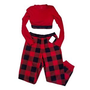 Calvin Klein‎ Sz S/M Red Plaid Lounge Set Padded Bralette Pants Cozy Comfort NEW